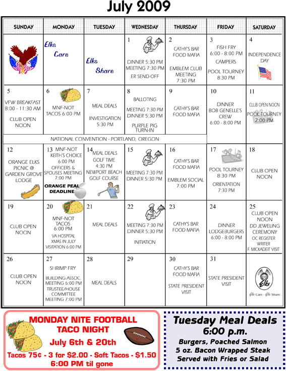 July Peal Calendar